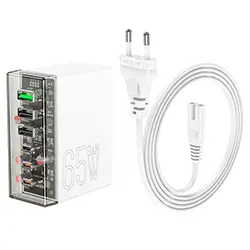 Station de charge Chargeur GaN 6 Ports USB QC3.0 + Type-C PD 65W HOCO N36 1.2m