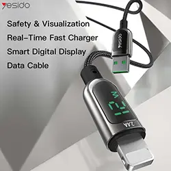 Cable USB-A Vers Lightning iphone de Données et Charge 2.4A avec affichage Puissance LED 1.2m YESIDO CA84