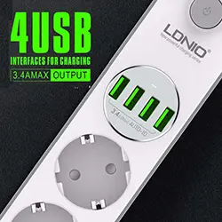 Multiprise Rallonge SIYOTEAM 4 Prise + 4 USB 5V 3.4A 2m SE4432 2500W