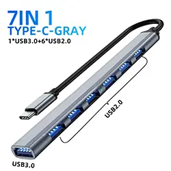 HUB Répartiteur 7 en 1 USB-C Type-C 5Gbps vers 1 x USB 3.0 + 6 x USB 2.0 OTG en aluminium