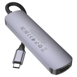 HOCO HB28 HUB Adaptateur 6 en 1 Type-c vers HDMI 4K + PD 60W USB-C + USB 3.0 + USB 2.0 + Carte Micro SD / SD