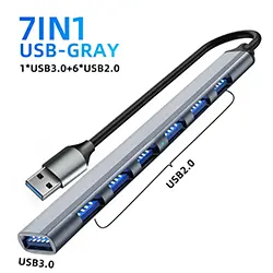 HUB Répartiteur 7 en 1 USB 3.0 5Gbps vers 1 x USB 3.0 + 6 x USB 2.0 OTG en aluminium
