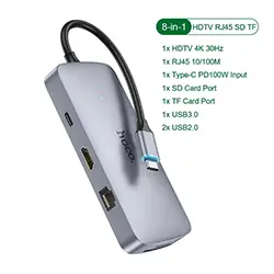 HUB 8 en 1 HOCO HB32 PD100W Type-c USB-C to HDMI + RJ45 + SD/TF + 1 * USB 3.0 + 2 * USB 2.0 + Type-c PD