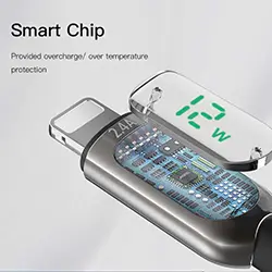 Cable USB-A Vers Lightning iphone de Données et Charge 2.4A avec affichage Puissance LED 1.2m YESIDO CA84
