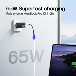 Chargeur GaN Ultra Fast USB type-c PD 65W QC4.0 Joyroom JR-TCG01 + Cable Type-c PD 100W 1.2m