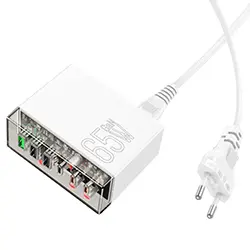 Station de charge Chargeur GaN 6 Ports USB QC3.0 + Type-C PD 65W HOCO N36 1.2m