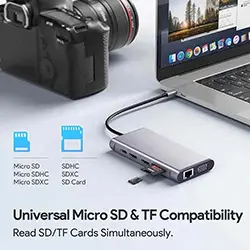 HUB Adaptateur 12 en 1 Type-c vers 2 x HDMI 4K + VGA + RJ45 + 1 x USB 3.0 + 3 x USB 2.0 + SD + Micro SD + AUX 3.5mm + Type-c PD 100W
