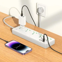 Multiprise rallonge universelle Chargeur HOCO AC14A 5 Prise 2500W + 3 USB QC3.0 + 1 Type-C PD 30W