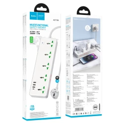HOCO AC13A Multiprise rallonge universelle Chargeur 5 Prise 2500W + 3 USB QC3.0 + 1 Type-C PD 17W