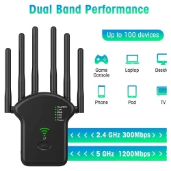 Répéteur WiFi U13 1200Mbps – Amplificateur de Signal Sans Fil Double Bande 2.4G & 5.8G avec 6 Antennes