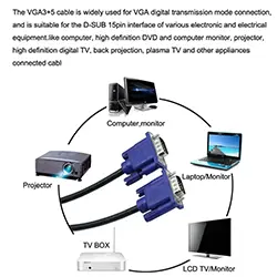 Câble VGA mâle vers mâle 1080p FULL HD pour ordinateur portable, projecteur HDTV 1.5m 3m 5m 10m