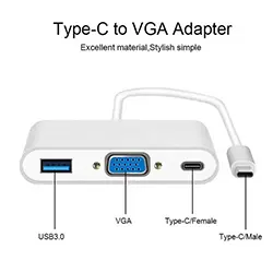Adaptateur Convertisseur 3 en 1 USB-C Type-C Vers to VGA + USB 3.0 + Type-C PD 1080P 60Hz