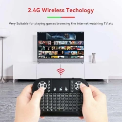 Mini clavier sans-fil 2 en 1 2.4Ghz + Bluetooth rechargeable rétroéclairé Pour Smart Tv Android Box Laptop