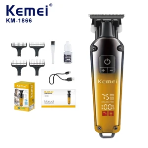 Kemei KM-1866 Tondeuse sans-fil Rechargeable 180min Autonomie & Écran LED pour Barbe & Cheveux
