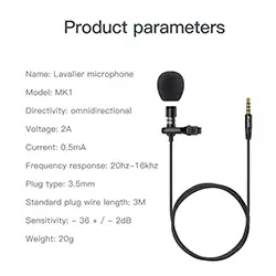 Microphone Cravate Levalier professionel enregistrement Micro audio 3.5mm Awei MK1