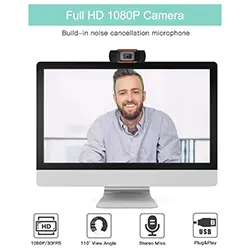 WEBCAM FULL HD 1080P 30fps caméra web USB avec microphone pour PC, ordinateur portable Mac