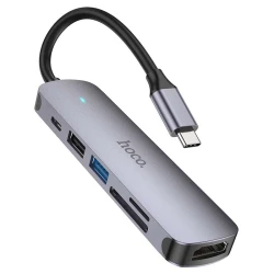 HUB Adaptateur 6 en 1 HOCO HB28 Type-c vers HDMI 4K + PD 100W USB-C + USB 3.0 + USB 2.0 + Carte Micro SD / SD