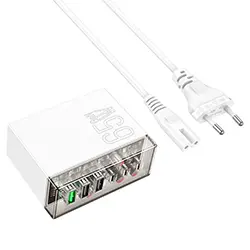 Station de charge Chargeur GaN 6 Ports USB QC3.0 + Type-C PD 65W HOCO N36 1.2m