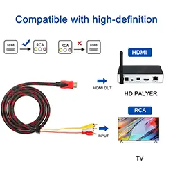 Câble HDMI vers 3 x RCA 1080P vidéo audio AV 1.5m en nylon tressé