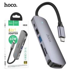 HOCO HB28 HUB Adaptateur 6 en 1 Type-c vers HDMI 4K + PD 60W USB-C + USB 3.0 + USB 2.0 + Carte Micro SD / SD