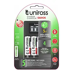 Chargeur pile Rapide UNIROSS Quick 3-5H LCD AA / AAA Ni-MH By Micro-USB + 4 x AA 2100mAh HYBRIO UCU002A