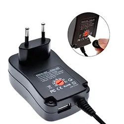 Chargeur adaptateur Alimentation universel 30W, 3V, 4.5V, 5V, 6V, 7.5V, 9V, 12V, 2.1A, USB AC/DC Réglable