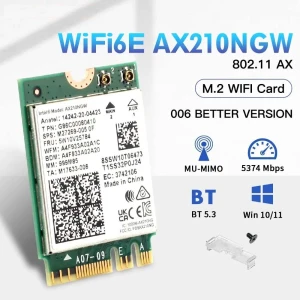Carte Adaptateur sans fil WiFi 6E Intel AX210NGW Bluetooth 5.3 2.4G/5G/6GHz 802.11AX