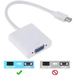 Adaptateur Convertisseur Mini Displayport DP mâle ( Thunderbolt ) vers VGA femelle 1080p - Blanc
