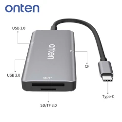 Adaptateur HUB Lecteur de carte Mémoire Type-c vers 2 x USB 3.0 + SD/TF + CompactFlash CF en alliage d'aluminium ONTEN OTN-91182
