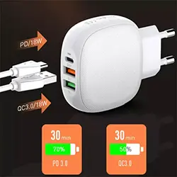 Chargeur LDNIO A3510Q Charge rapide Type-C PD et QC3.0 triple ports USB 28.5W + Câble 1m