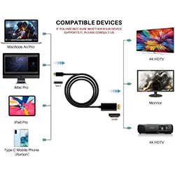 Câble USB-C Type-C to vers HDMI 4K Thunderbolt 3 1.8m pour ordinateur portable, PS4, HDTV