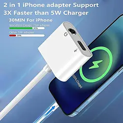 Adaptateur 2 en 1 Lightning Iphone vers Audio AUX 3.5mm Prise casque + Charge Lightning Iphone