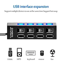Hub USB 3.0 HI-Speed 4 Ports USB Avec Interrupteur Marche/Arrêt Pour PC MacOS