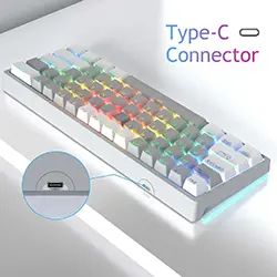 Clavier Gaming Mécanique Blue SWITCH sans-fil Bluetooth + 2.4ghz rechargeable rétroéclairée RGB MAGMA FIORA F61G - Blanc/Gris