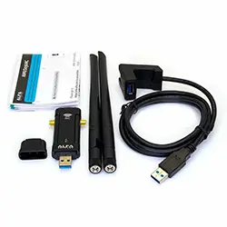 Adaptateur Sans fil Wi-Fi AC1200 Double Bande Longue Portée USB 3.0 ALFA AWUS036AC avec double antenne externe Haute sensibilité
