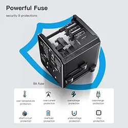Adaptateur de voyage Universelle Multi-Prise UK EU US AU YESIDO MC10 3 x USB + 1 x Type-C