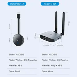 Répéteur Extension HDMI Extender sans fil 50m HAGIBIS G6W 1080P Dongle HDMI VGA 5GHz pour TV PC PS5/4 Datashow
