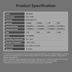 Netac NV3000 SSD Interne M.2 NVME 2280 500GB