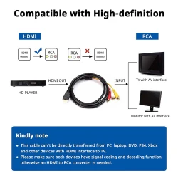 Câble HDMI mâle vers 3 x RCA 1080P vidéo audio AV 1.5m pour TV HDTV DVD
