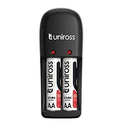Chargeur de pile UNIROSS Mini X2 AA / AAA + 2 Piles AA Rechargables 2000mAh UCW008