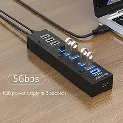 HUB Répartiteur USB 3.0 10 ports avec interrupteurs pour PC Linux MacOS 1m
