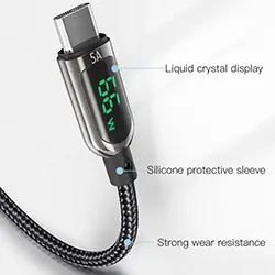 Câble USB-A Vers USB-C Type-c de Données et Charge 66W 5A avec affichage Puissance LED 1.2m YESIDO CA85