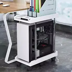 Support unité centrale sur 2 niveaux avec 6 Roues 036GSC218WH-6W - Blanc