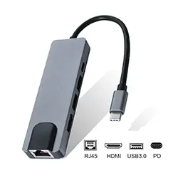 Adaptateur HUB 5 en 1 USB-C to HDMI + RJ45 + Type-C + 2 * USB 3.0
