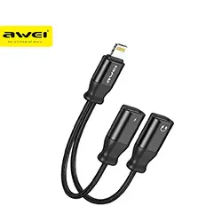 Awei CL-72 Adaptateur 2 en 1 Lightning Male vers Lightning femelle pour charge et audio pour iphone