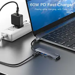 HUB Adaptateur 6 en 1 Type-c vers HDMI 4K + PD 60W USB-C + 2 x USB 3.0 + Carte Micro SD / SD YESIDO HB11 en Alliage d'aluminium