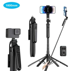 Perche à selfie avec trépied Bluetooth avec Télécommande rechargeable A17 1.8m pour téléphone Portable Caméra rotatif à 360°