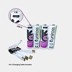 4 x Pile rechargeable UNIROSS Lithium AA USB-C 1.5V - U322057