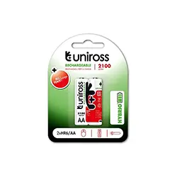 Pack 2 x Pile Rechargeable AA UNIROSS 2100mAh HYBRIO pre-charged