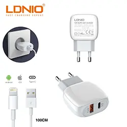 Chargeur LDNIO A2313C Charge rapide Type-C PD et QC3.0 double ports USB 18W pour Samsung Android iphone + Cable Micro USB 1m